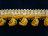 FT896 25mm Yellow Gold Tassel Fringing on a Natural Braid