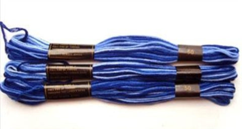 S050 8 Metre Skein Varigated Blues Cotton Embroidery Thread, 6 Strand Colourfast