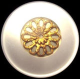 B6154 38mm Pearlised White with a Gold Metal Design and Shank Button - Ribbonmoon