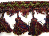 FT075 85mm Green,Wine,Burgundy and Navy Tassel Fringe on a Decorated Braid - Ribbonmoon