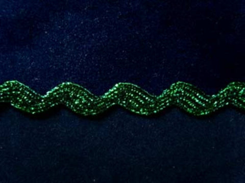 RIC108 8mm Metallic Bottle Green Lurex Ric Rac Braid - Ribbonmoon