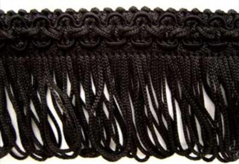 FT015 5cm Black Looped Fringe on a Scroll Gimp Braid - Ribbonmoon