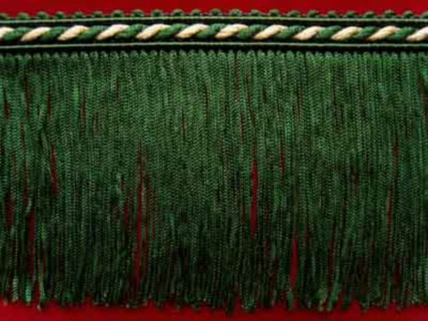 FT1819 75mm English Forest Green and Cream Cut Fringe on a Corded Braid - Ribbonmoon