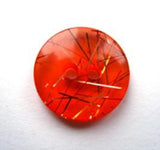 B17901 17mm Deep Orange Translucent 2 Hole Button with Gold Tinsel - Ribbonmoon