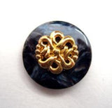B14548 17mm Gilded Gold Poly Centre Shank Button, Faux Nacre Rim - Ribbonmoon