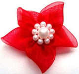 RB465 Red Sheer Poinsettia Ribbon Bow with Pearl Beads