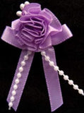 RB384 Lilac Satin Bow with Ribbon and Pearl Bead Trim Decoration.