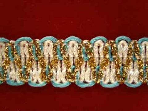 FT835 18mm Pearl,Turquoise and Metallic Gold Braid Trimming