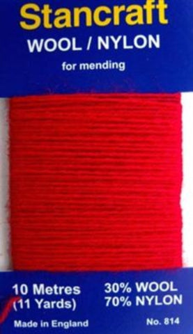 DARN07 Red Darning Mending Yarn 10 Metre Card. 30% Wool, 70% Nylon. - Ribbonmoon