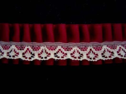 L209 23mm, White Lace over a Gathered Wine Satin - Ribbonmoon
