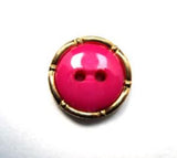 B16065 15mm Domed Shocking Pink 2 Hole Button, Gilded Gold Poly Rim - Ribbonmoon