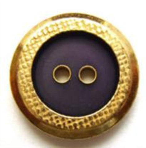 B7678 20mm Black-Gold Slate Sheen 2 Hole Button, Metal Textured Rim