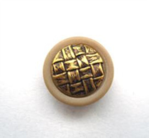 B14527 15mm Brass Metal Shank Button with an Ecru Rim - Ribbonmoon