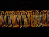 FT2027 24mm Marigold,Dull Gold,Cornflower Blue and Black Cut Ruched Fringing - Ribbonmoon