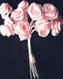 RB428 10 x 14mm Pale Pink Satin Ribbon Roses on Wired Stems