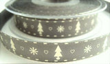 R7008 15mm Grey Rustic Christmas Tree Design Ribbon by Berisfords
