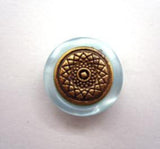 B14493 15mm Metal Brass Shank Button with a Pearlised Turquoise Rim - Ribbonmoon