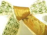 R1721 78mm Ivory Lace over a Moss Green Velveteen Ribbon - Ribbonmoon