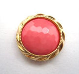 B14516 17mm Coral Pink Honeycomb Shank Button, Gilded Gold Poly Rim - Ribbonmoon
