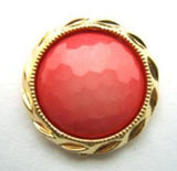 B14786 20mm Coral Pink Honeycomb Shank Button, Gilded Gold Poly Rim - Ribbonmoon