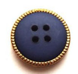 B7476L 18mm Navy 4 Hole Button with a Metallic Effect Gilded Brass Rim
