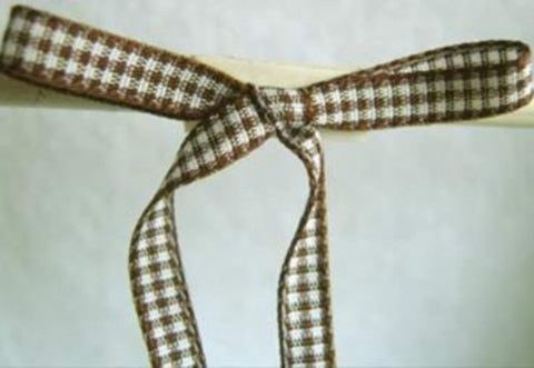 R1754 5mm Brown and White Gingham Ribbon - Ribbonmoon