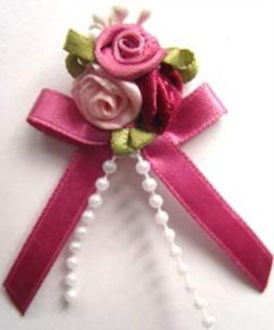 RB397 Pink Satin Rose Bows with Ribbon and Pearl Trim Decoration - Ribbonmoon