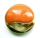 B8910 20mm Glossy Orange Shank Button, Gilded Gold Poly Rim - Ribbonmoon