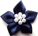 RB337 Navy Satin 5 Petal Poinsettia with Pearl Beads - Ribbonmoon