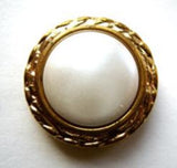 B12051 12mm Shank Button Gilded Coppery Gold Poly Rim,Pearl White Centre - Ribbonmoon