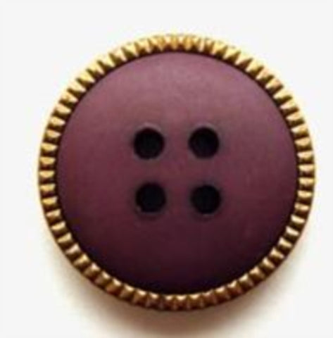 B5618 18mm Dusky Plum with Metallic Brass Gilded Poly Rim 4 Hole Button - Ribbonmoon