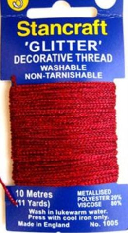 GLITHREAD05 Scarlet Berry Decorative Glitter Thread,Washable,10 Metre Card - Ribbonmoon