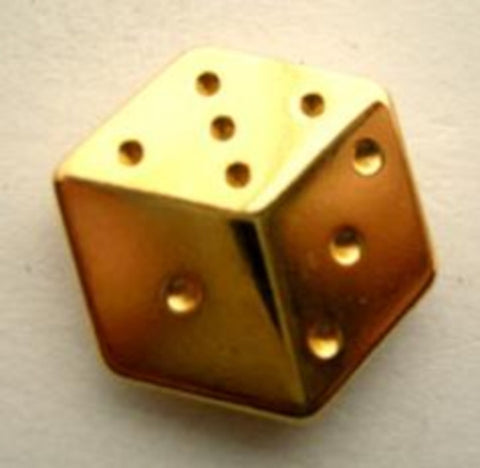 B9462 20mm Gold Metal Alloy Dice Design Shank Button - Ribbonmoon
