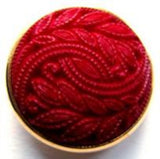 B17838 23mm Cardinal Red Textured Shank Button, Gilded Gold Poly Rim - Ribbonmoon