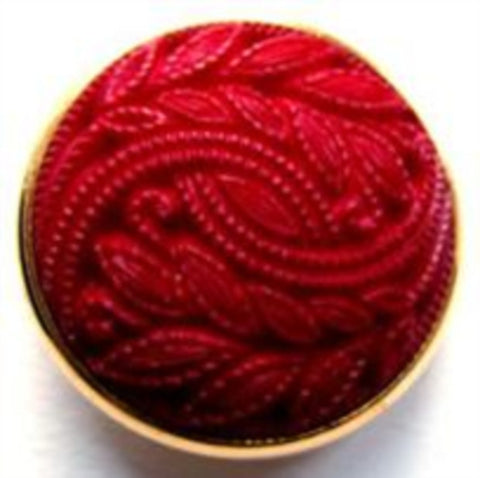 B17838 23mm Cardinal Red Textured Shank Button, Gilded Gold Poly Rim - Ribbonmoon