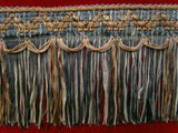 FT1545 135mm Blue,Beige and Natural Looped Fringe on a Decorated Braid - Ribbonmoon