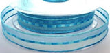 R7385 15mm Blues, Sheer Ribbon with a Centre Satin Banded Stripe - Ribbonmoon