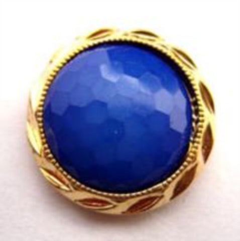 B14608 21mm Royal Blue Honeycomb Shank Button, Gilded Goild Poly Rim