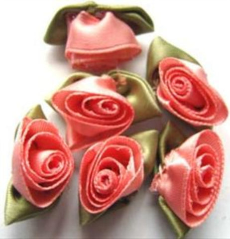 RB297 32mm Coral Pink Satin Ribbon Rose - Ribbonmoon