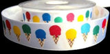 R7190 25mm White Satin Ribbon with a Ice Cream Printed Design