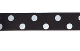 RSTICK08 15mm Black and White Adhesive Backed Satin Polka Ribbon. 3 Metre Roll - Ribbonmoon