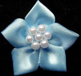 RB336 Blue Satin 5 Petal Poinsettia with Pearl Beads - Ribbonmoon