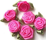 RB373 27mm Shocking Pink Satin Ribbon Rose - Ribbonmoon