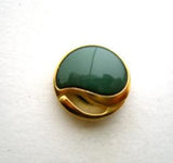 B9674 13mm Hunter Green Gloss Shank Button with a Gilded Gold Poly Rim - Ribbonmoon