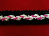 FT1316 19mm Black, Natural and Shocking Pink Woolly Braid - Ribbonmoon