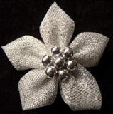 RB460 Silver Metallic Poinsettia Ribbon Bow With Siver Beads