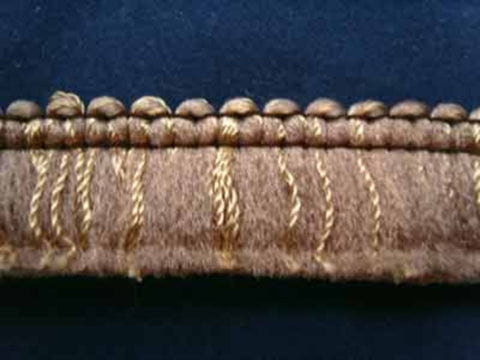 FT725 24mm Mauve Grey and Honey Woolly Polyester Cut Ruched Fringing - Ribbonmoon