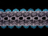L364 35mm White and Peacock Blue Knitting in or Eyelet Lace - Ribbonmoon