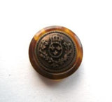 B5241 15mm Gilded Burnt Brass Poly Shank Button, Tortoise Shell Rim