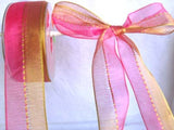 R5579 40mm Shocking PInk and Gold Shot Sheer Ribbon with a Gimp Stitch - Ribbonmoon